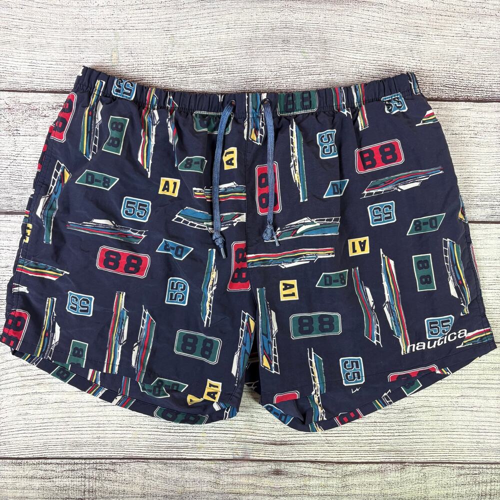 Vintage 1990s Nautica All Over Print Swim Trunks